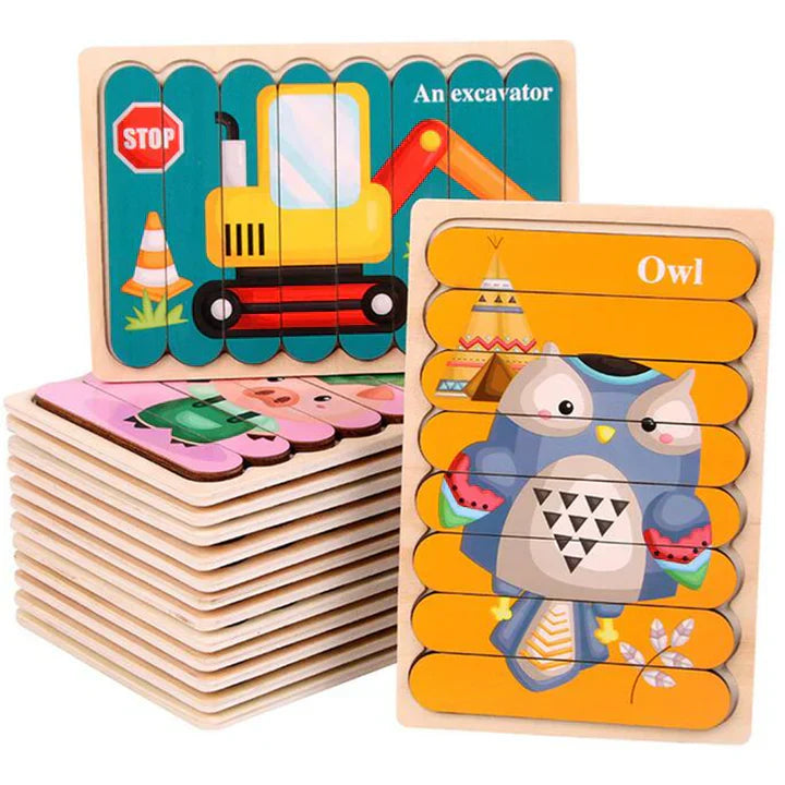 Drewniane Puzzle 3D ze Zwierzętami dla Dzieci – Dwustronna Edukacyjna Zabawka Rozwijająca Motorykę i Funkcje Poznawcze (3+)