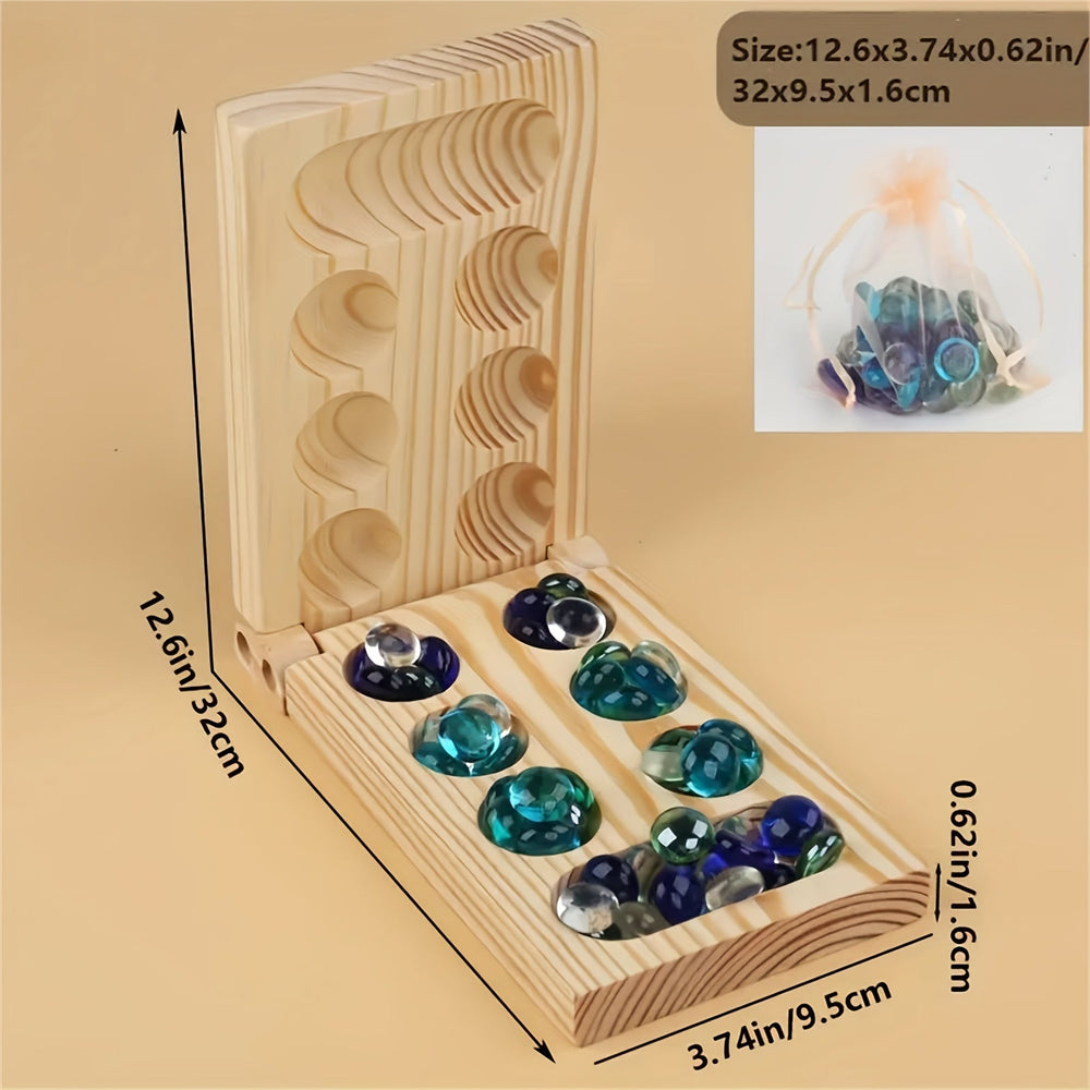 BrainStones – Luksusowa Przenośna Gra Podróżna Mancala dla Rodziny, Dzieci i Miłośników Strategii – Edukacyjna, Kompaktowa i Wysokiej Jakości Drewniana Plansza z 48 Szklanymi Kamieniami