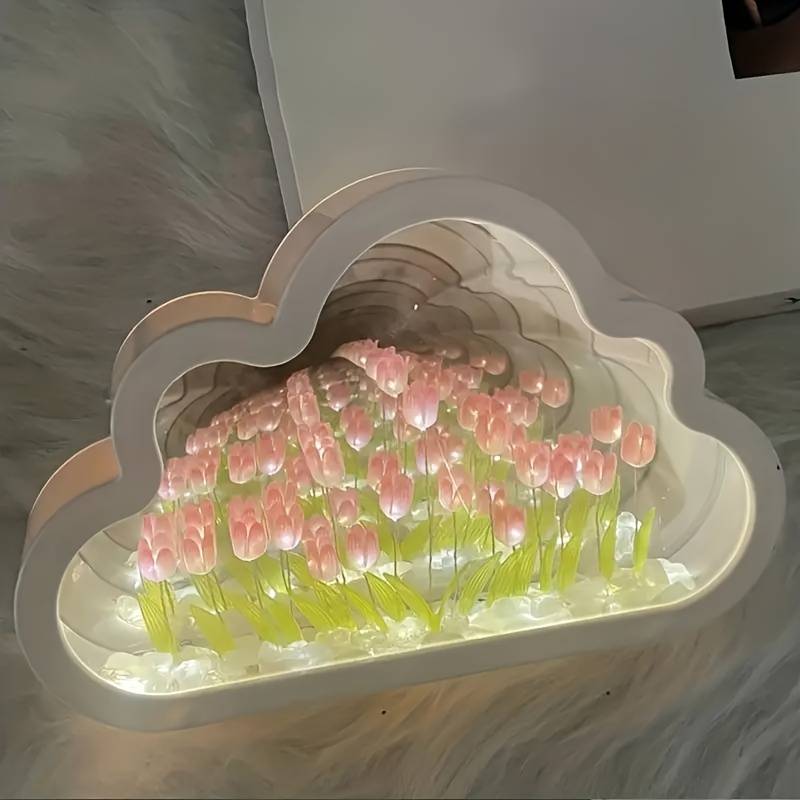 Lampka Nocna Cloud Tulip – Nastrojowe Światło Tulipanowe do Pokoju Dziecięcego i Salonu, Kojąca Dekoracja LED