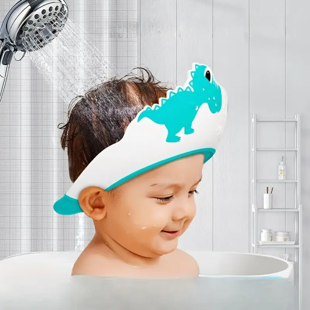 DinoSplash Czapeczka Kąpielowa dla Niemowląt – Ochrona przed Szamponem i Wodą dla Niemowląt i Maluchów