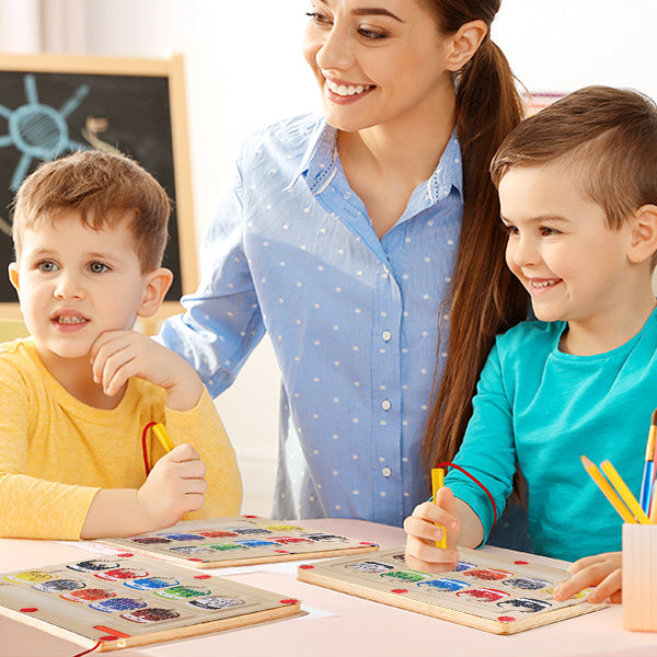 Magnetyczny Drewniany Labirynt dla Dzieci – Edukacyjna Gra Kolorów i Liczenia dla Maluchów i Przedszkolaków