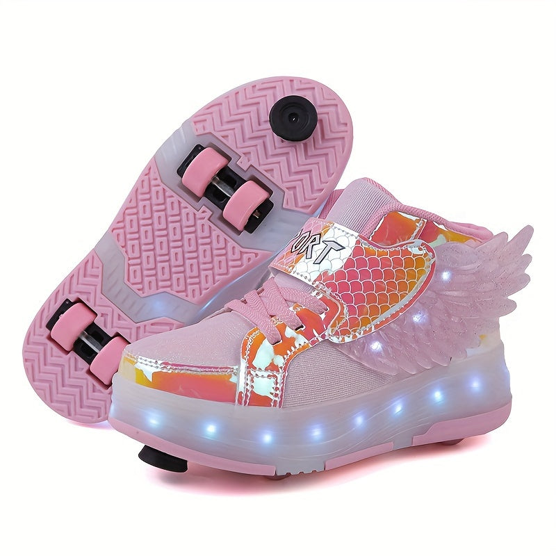 GlowSkate LED Buty Rolkowe Sneakersy ze Skrzydełkami – Dla Dziewczynek | Rozmiar 29-37