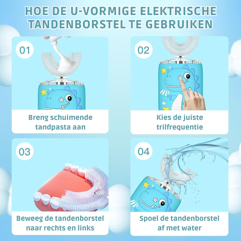 Elektryczna Szczoteczka do Zębów dla Dzieci z Główką U 360° i Pastą | RoarClean Junior SonicBrush – Miękka, Wodoodporna i z 6 Trybami Czyszczenia