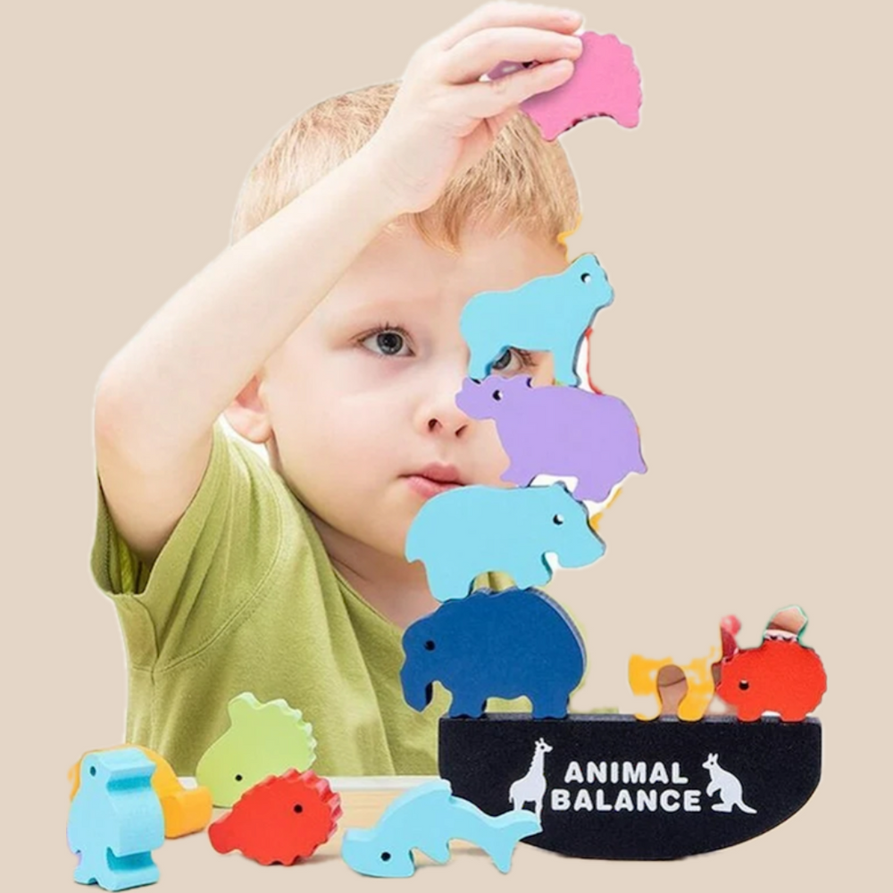 Drewniana Wieża do Układania dla Dzieci – Montessori Gra Balansowa 2+ Lata
