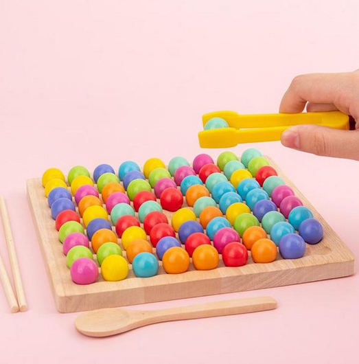 Drewniana Gra Montessori z Koralikami – Edukacyjna Gra Logiczna i Kolorowa dla Dzieci (4+)
