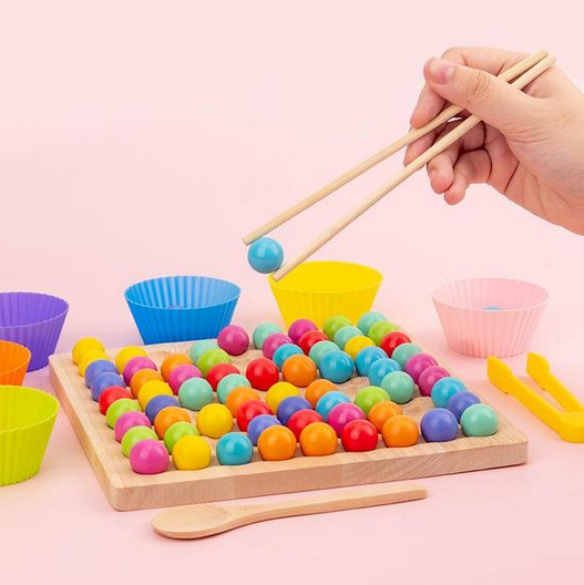 Drewniana Gra Montessori z Koralikami – Edukacyjna Gra Logiczna i Kolorowa dla Dzieci (4+)
