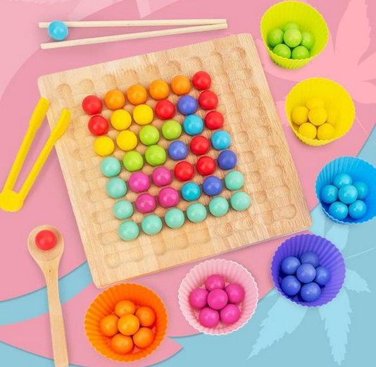 Drewniana Gra Montessori z Koralikami – Edukacyjna Gra Logiczna i Kolorowa dla Dzieci (4+)