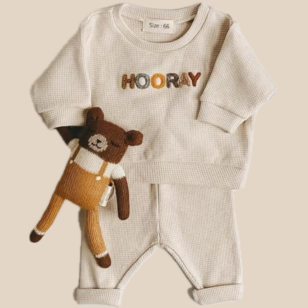 Zestaw Bluza i Spodnie z Tkaniny Waflowej - Hooray! Unisex, Bawełna, Rozmiar 0-3 Lata