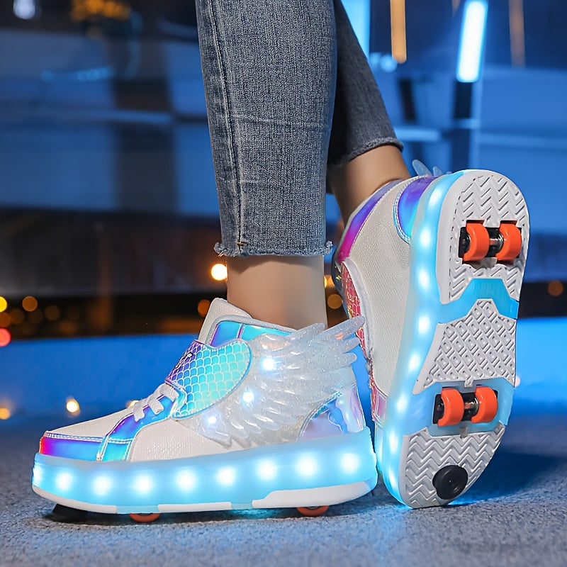 GlowSkate LED Buty Rolkowe Sneakersy ze Skrzydełkami – Dla Dziewczynek | Rozmiar 29-37