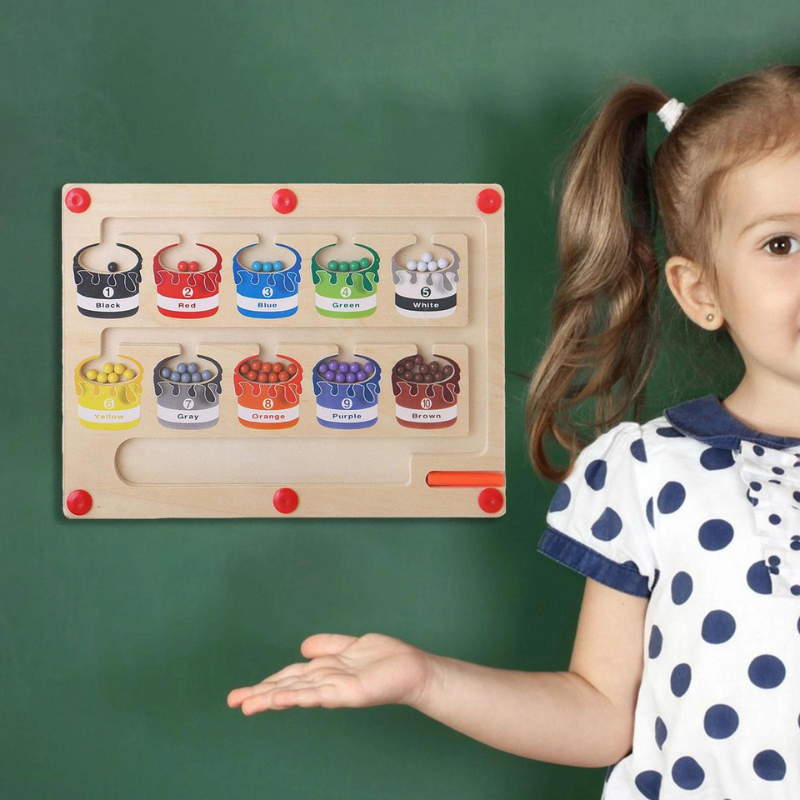 Magnetyczny Drewniany Labirynt dla Dzieci – Edukacyjna Gra Kolorów i Liczenia dla Maluchów i Przedszkolaków