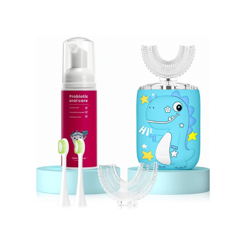 Elektryczna Szczoteczka do Zębów dla Dzieci z Główką U 360° i Pastą | RoarClean Junior SonicBrush – Miękka, Wodoodporna i z 6 Trybami Czyszczenia