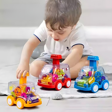 Edukacyjny Samochodzik – Świecące Koła Zębate & Push-and-Go dla 1-3 Lat