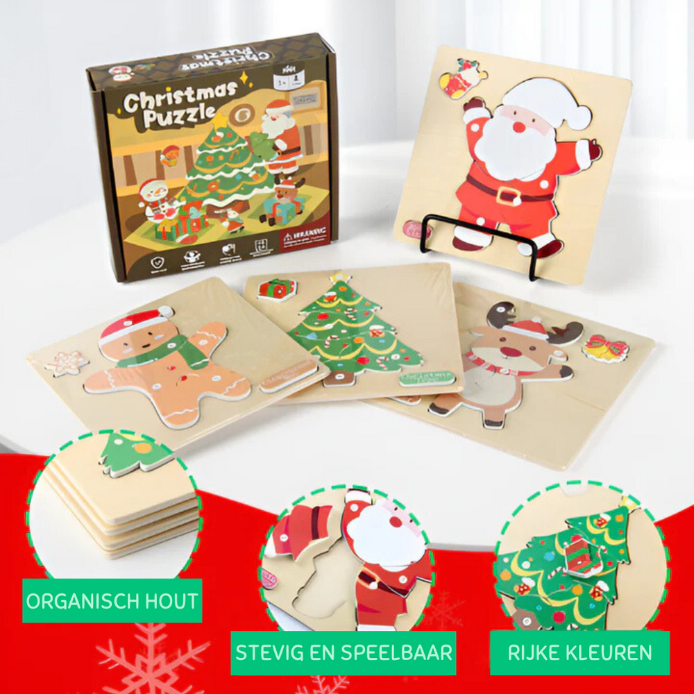 Christmas Puzzle Drewniane Puzzle Bożonarodzeniowe – Zabawka Edukacyjna dla Maluchów i Przedszkolaków