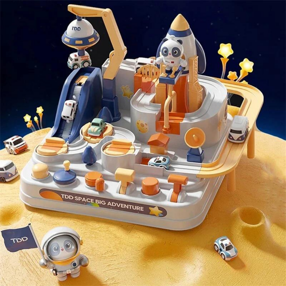 Tor Wyścigowy Space Adventure – Montessori Tor do Zabawy dla Kreatywnej i Edukacyjnej Rozrywki (1-8 Lat)