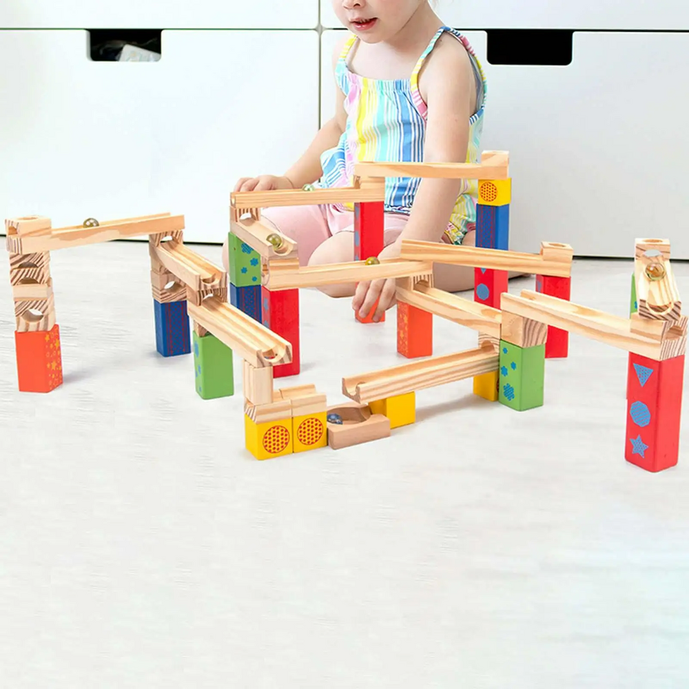 Drewniany Tor Kulkowy Zestaw Konstrukcyjny dla Dzieci – TimberTrail Marble Works Zabawka Edukacyjna 3+