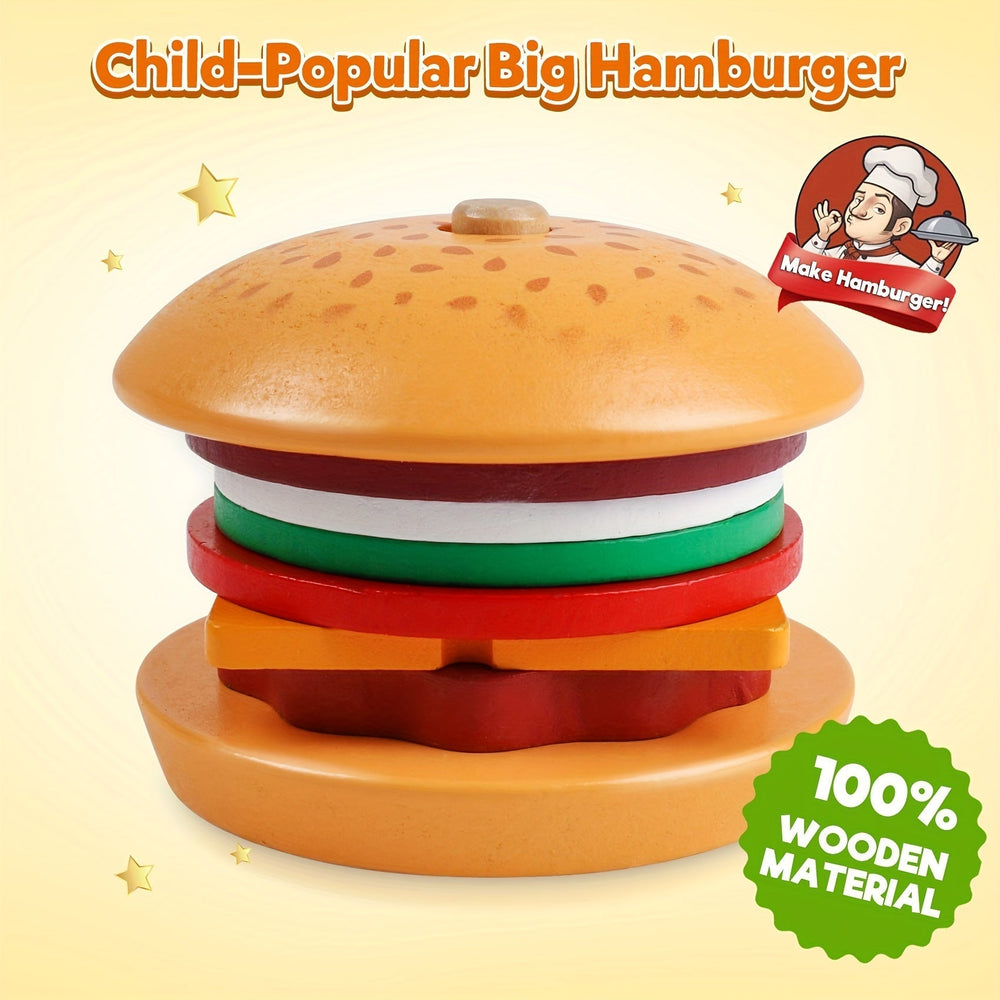 BurgerStacker Montessori Drewniana Układanka – Kreatywna i Edukacyjna Zabawka dla Dzieci od 3 Lat, Rozwija Motorykę Małą i Umiejętności Rozwiązywania Problemów