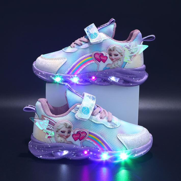 Tęczowe Brokatowe Sneakersy LED dla Dzieci – Podświetlana Podeszwa | Rozmiar 22-35