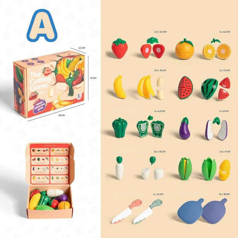 Montessori Drewniany Zestaw do Krojenia Owoców – Zabawka Edukacyjna