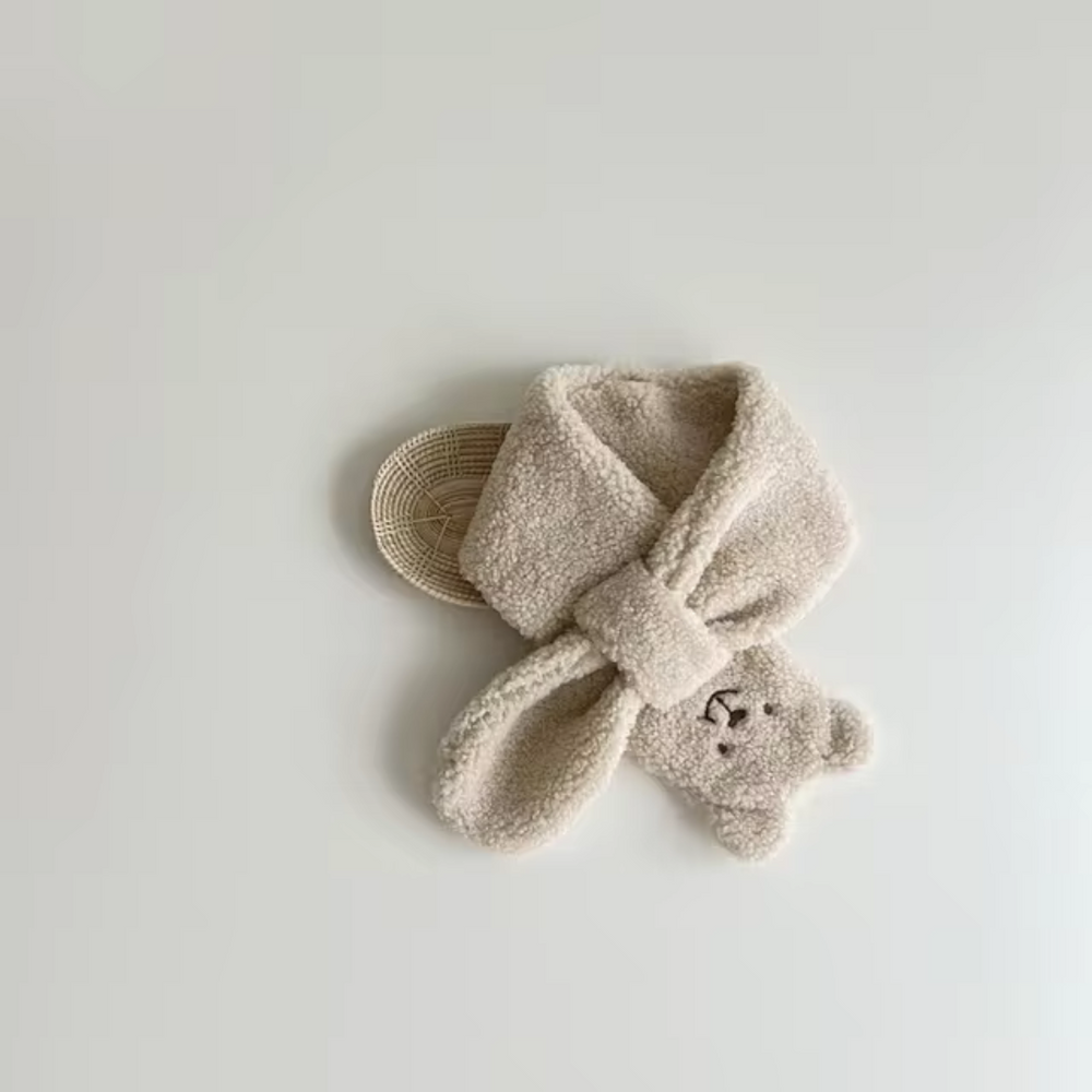 Beary Scarf Szalik Dziecięcy – Miękki Pluszowy Szalik z Zapięciem i Uroczym Misiem