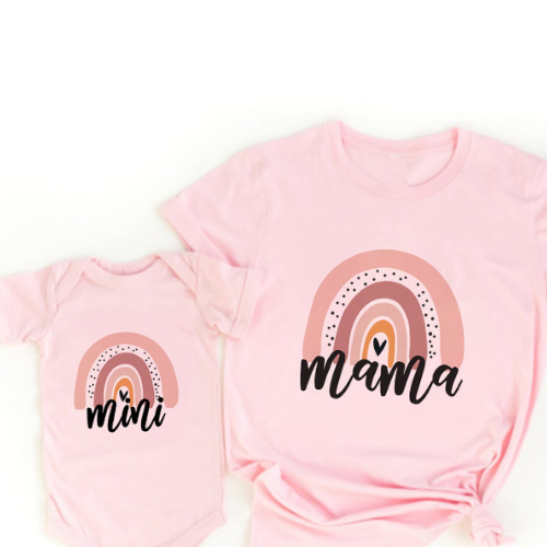Zestaw Mama & Córka – Koszulka & Rampers | Nadruk Tęczy