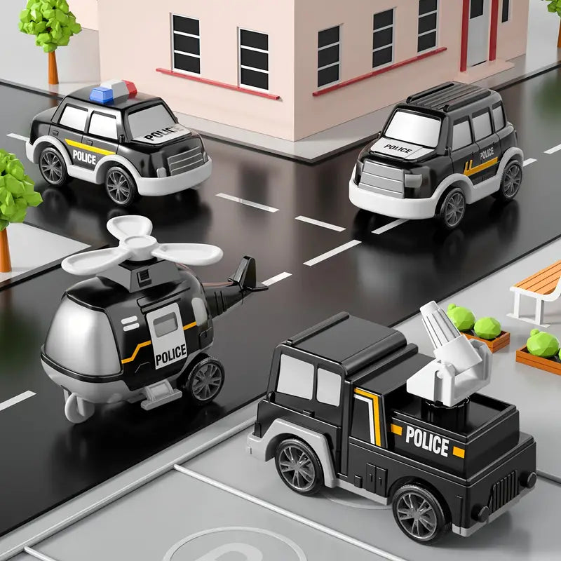 Ciężarówka Policyjna Zabawka – Truck Friction z Samochodami i Helikopterem (Dla Małych Dzieci)