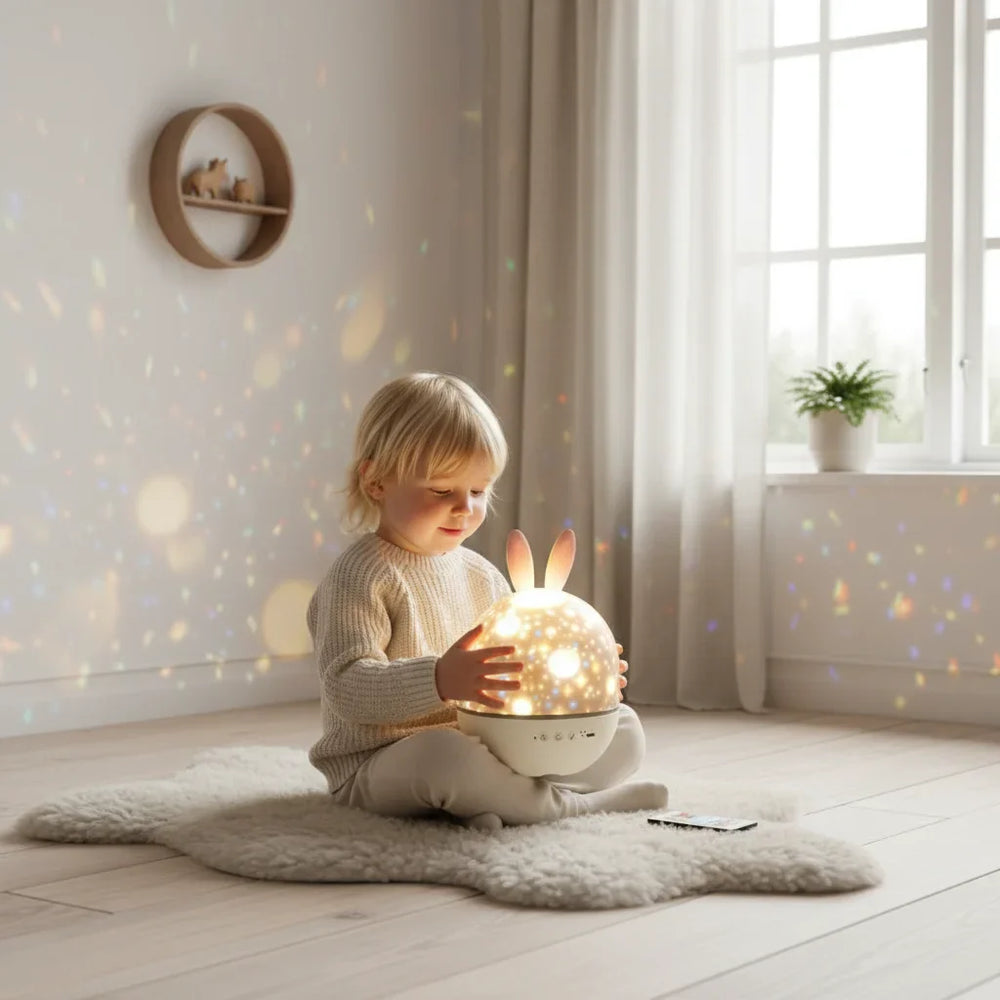 SkyProjector Lampka Nocna z Gwiazdami – Uspokajający Projektor dla Dzieci z Muzyką i Pilotem