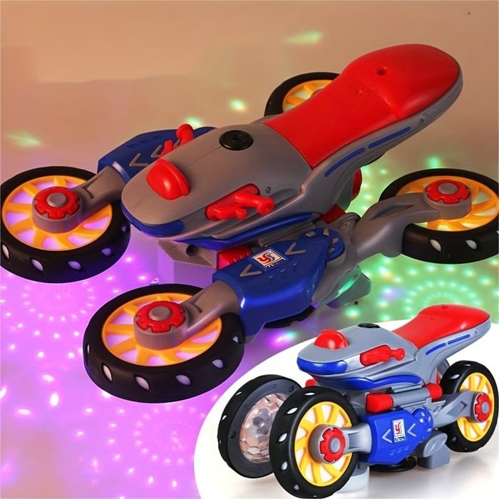 MotoFlash Elektryczny Motocykl z Lampkami LED i Muzyką – Zabawka Obrotowa 360° dla Dzieci