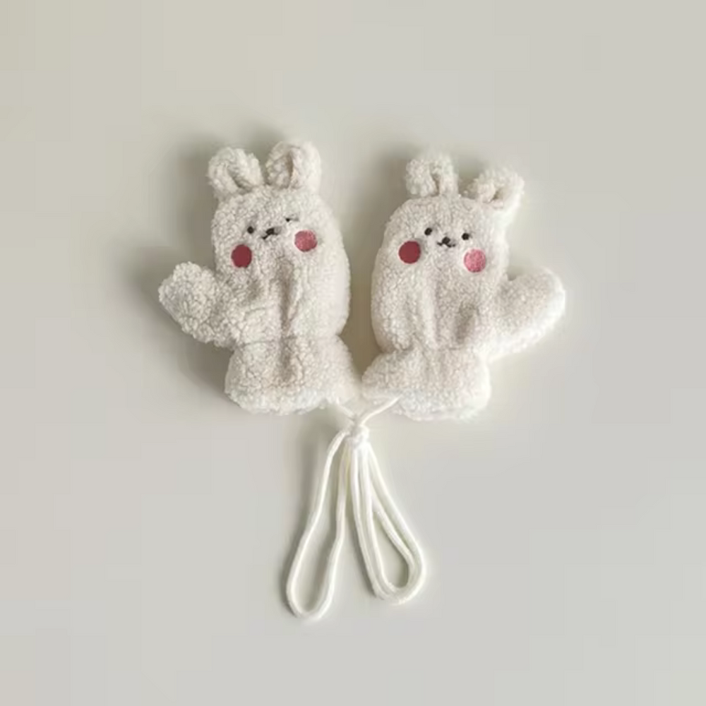 Beary Rękawiczki Dziecięce – Ciepłe Zimowe Rękawiczki Polarowe z Motywem Misia i Sznurkiem
