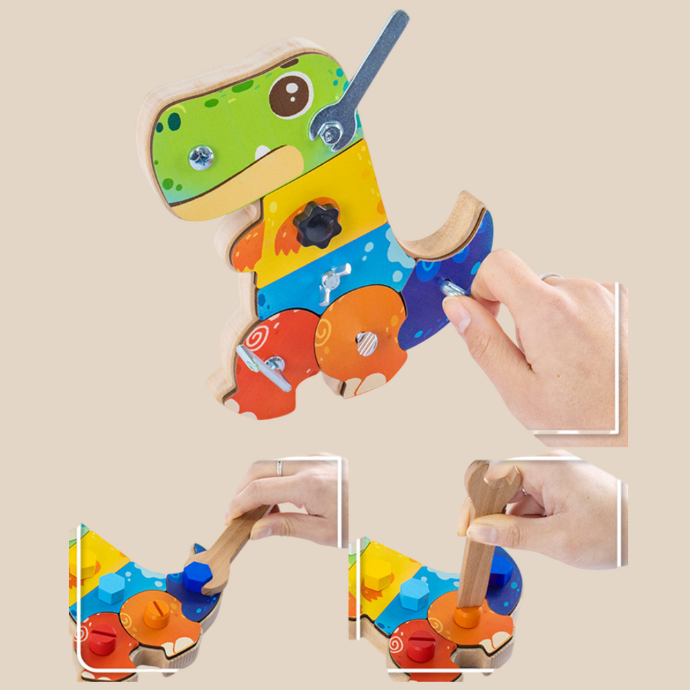 Drewniany zestaw konstrukcyjny dino dla dzieci | Zabawka edukacyjna 2+ lat