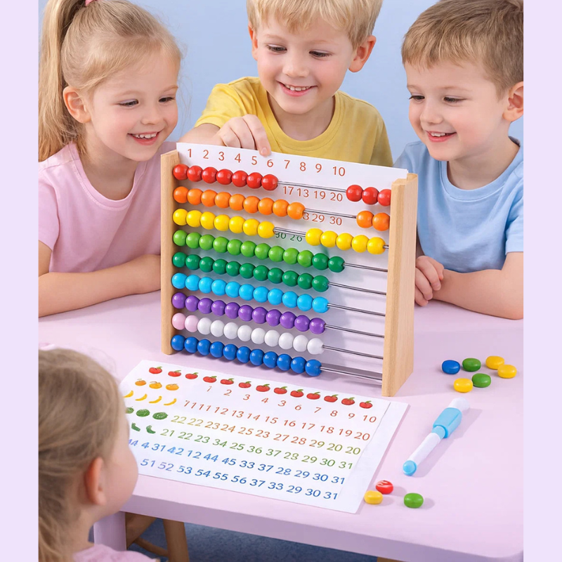 Drewniana Tablica Edukacyjna do Liczenia dla Dzieci – Montessori z Magnetycznymi Krążkami i Tablicą Kredową | Eduvia RekenRond