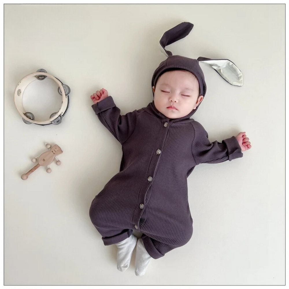 Luvello BunnySnug Pajacyk dla Niemowląt z Króliczymi Uszkami – Miękkie Bawełniane Body Unisex (Rozmiar 66–90)