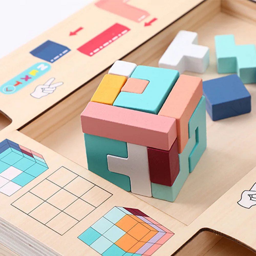 Drewniana Układanka dla Dzieci – Puzzle z Klockami i Gra Logiczna (3+)