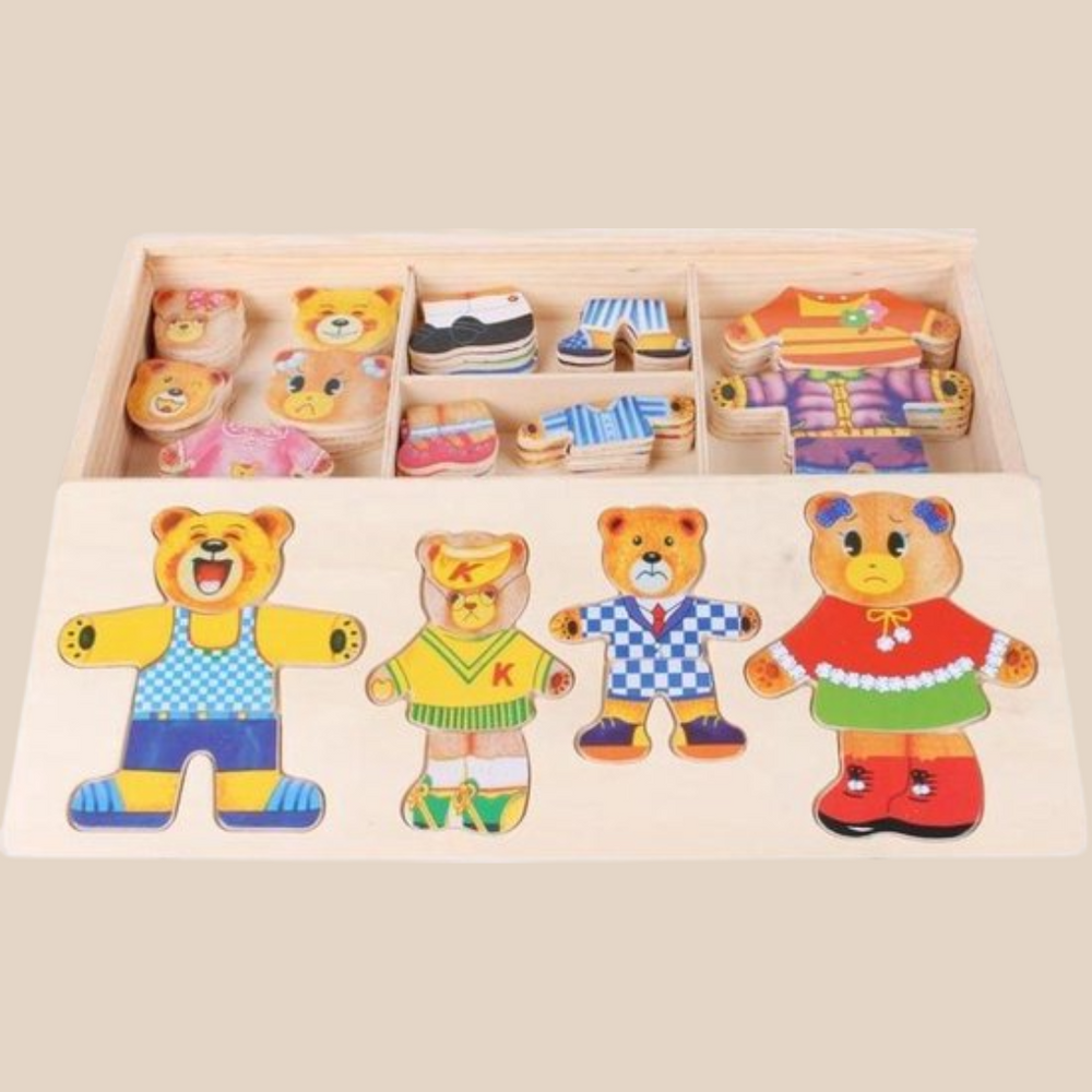 Drewniane Puzzle - TeddyDress Puzzle do Przebierania, Misie, Drewno, 2+ Lata