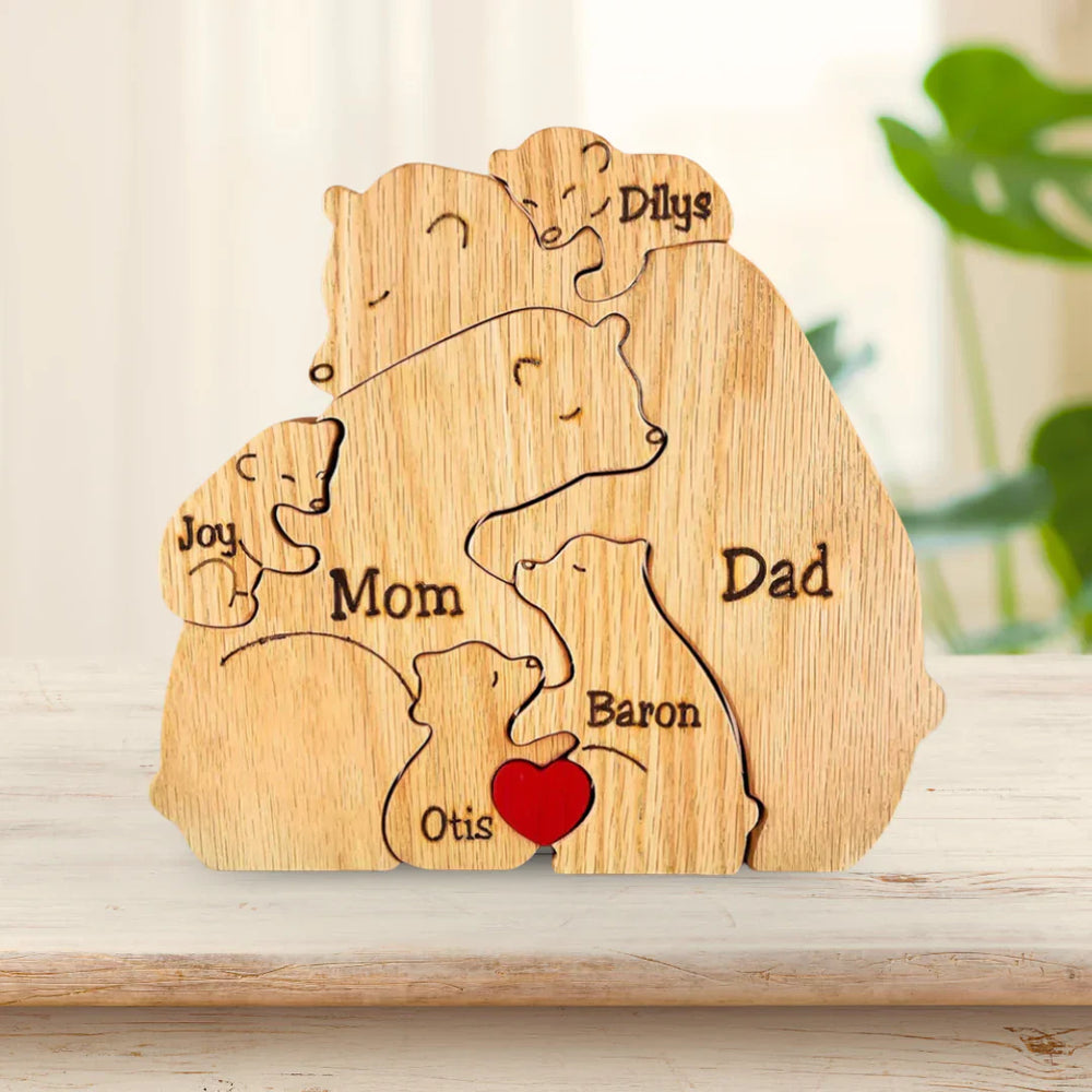 Spersonalizowana Puzzle Rodzinna – Drewniane Niedźwiadki z Imieniem (Prezent)