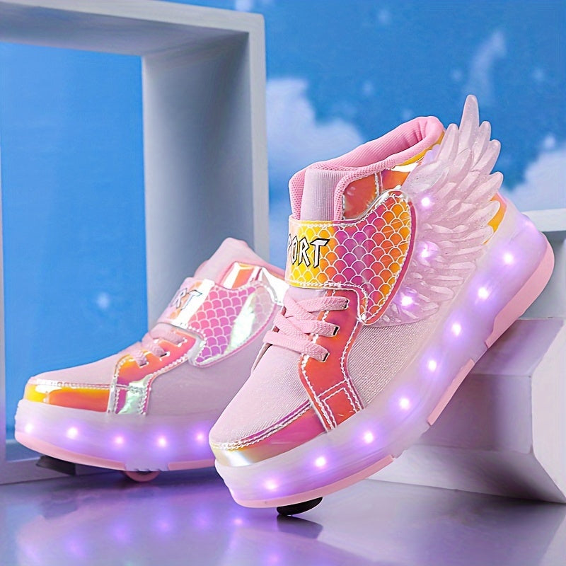 GlowSkate LED Buty Rolkowe Sneakersy ze Skrzydełkami – Dla Dziewczynek | Rozmiar 29-37