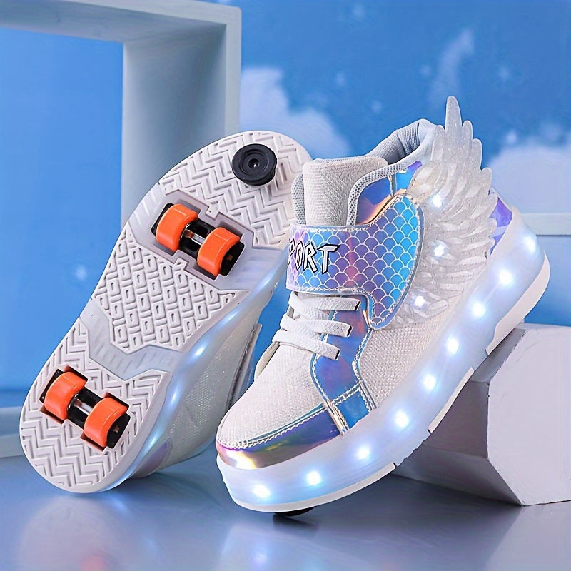 GlowSkate LED Buty Rolkowe Sneakersy ze Skrzydełkami – Dla Dziewczynek | Rozmiar 29-37