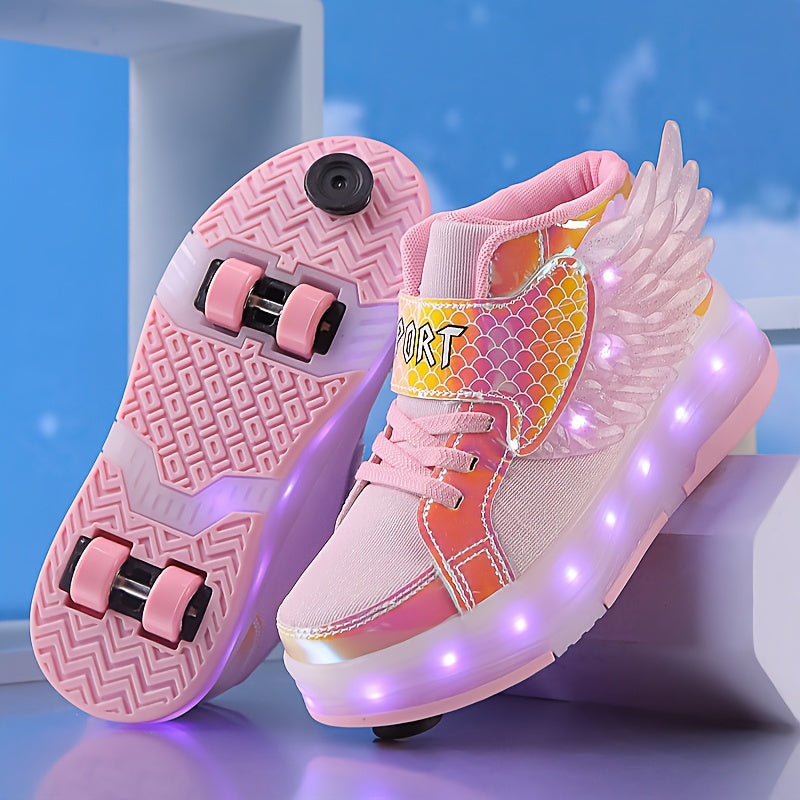 GlowSkate LED Buty Rolkowe Sneakersy ze Skrzydełkami – Dla Dziewczynek | Rozmiar 29-37