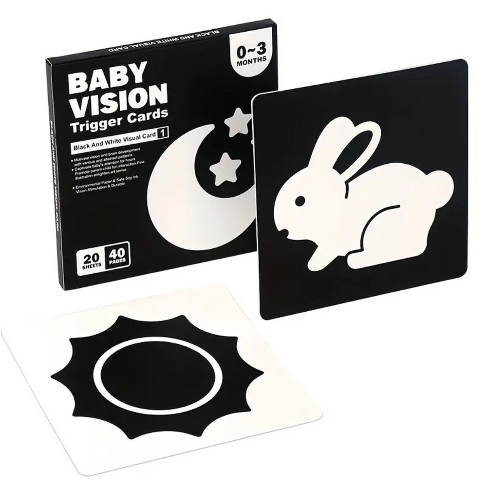 Karty Kontrastu Baby Vision – Stymulacja Zmysłów i Rozpoznawanie Kształtów 0-3 Lata