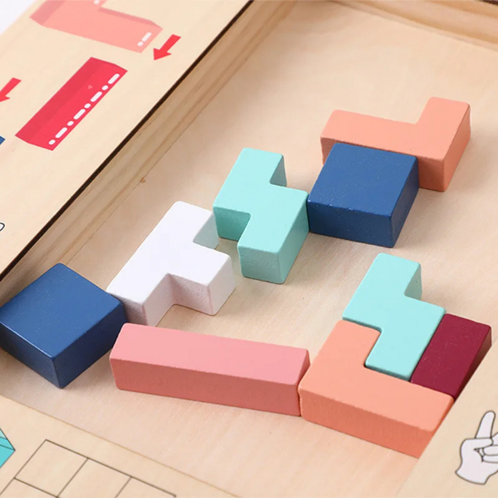 Drewniana Układanka dla Dzieci – Puzzle z Klockami i Gra Logiczna (3+)