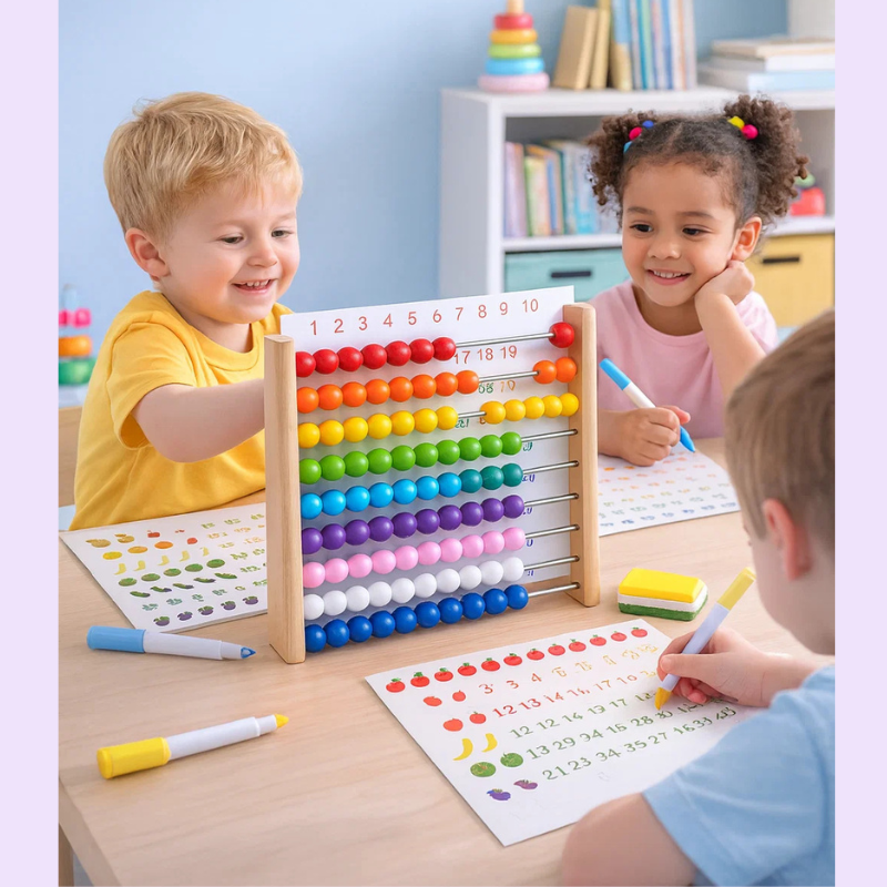 Drewniana Tablica Edukacyjna do Liczenia dla Dzieci – Montessori z Magnetycznymi Krążkami i Tablicą Kredową | Eduvia RekenRond