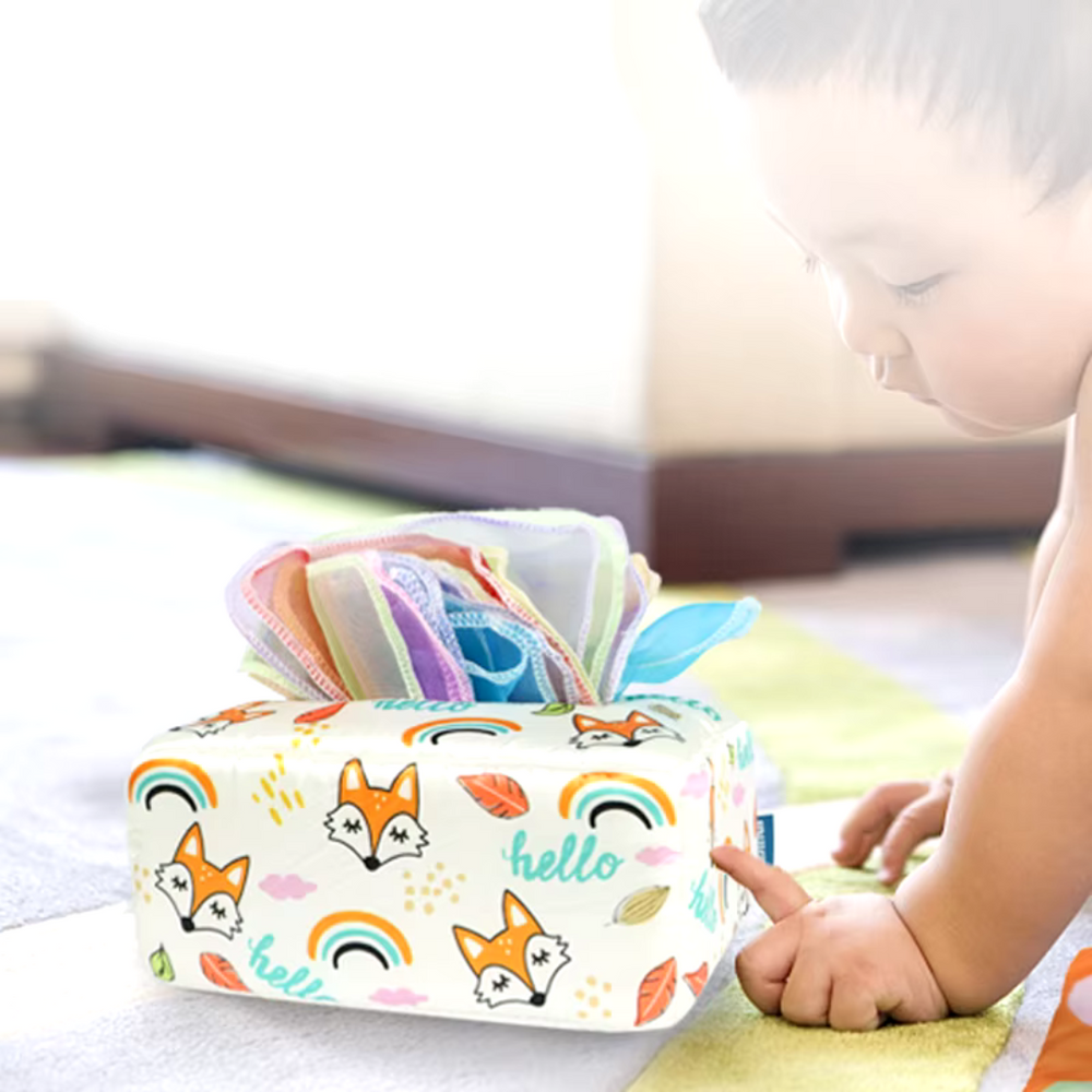 Sensoryczne Pudełko Chusteczek dla Niemowląt – Zabawka Montessori 0+ miesięcy