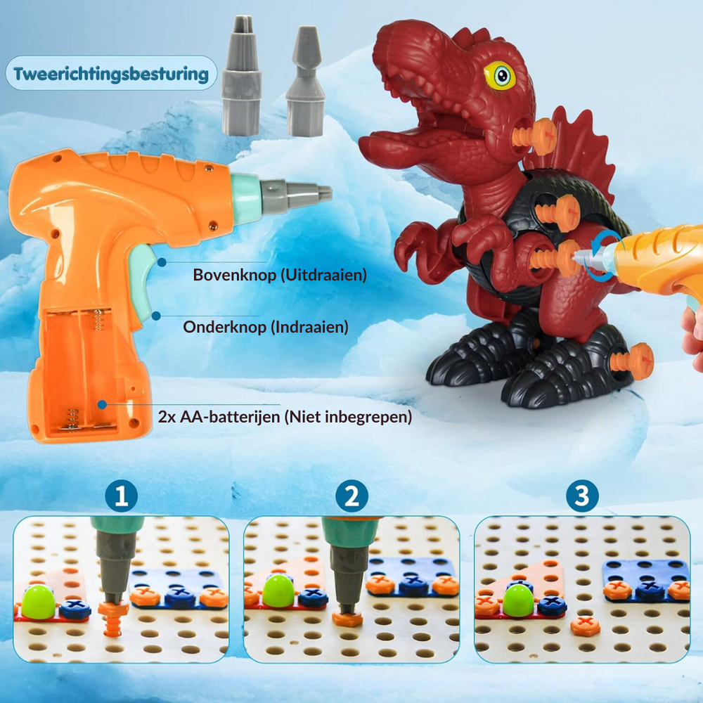 DinoBuilder Zestaw Zabawek Konstrukcyjnych – Kreatywna Zabawka Edukacyjna z Działającymi Narzędziami i Motywami Dinozaurów