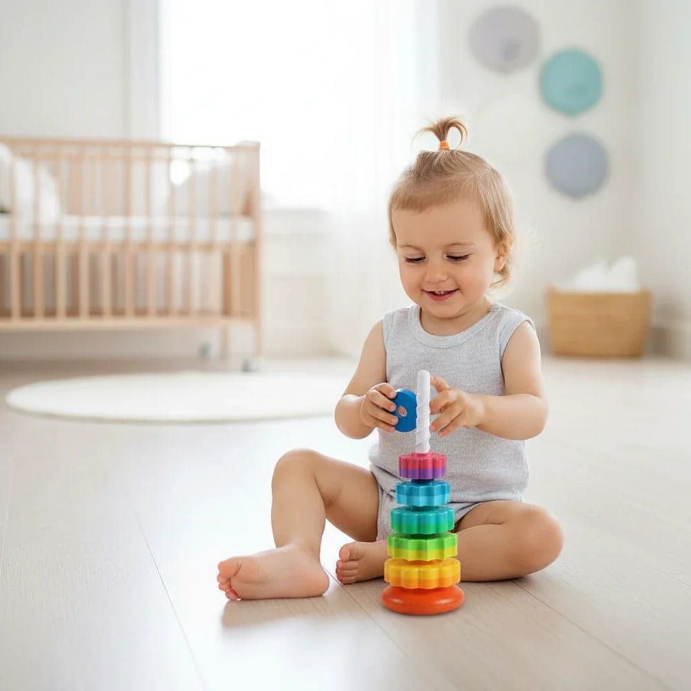 Rotating Tower™ Kolorowa Wieża do Układania – Zabawka Edukacyjna dla Niemowląt i Maluchów (1+)