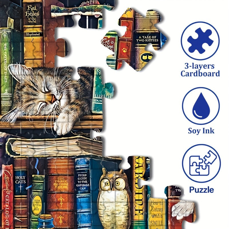 Puzzle Kot 1000 Elementów – Układanka z Motywem Książkowym (70×50 cm)