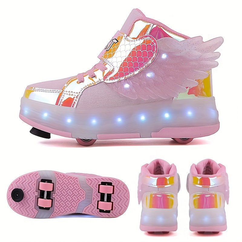 GlowSkate LED Buty Rolkowe Sneakersy ze Skrzydełkami – Dla Dziewczynek | Rozmiar 29-37