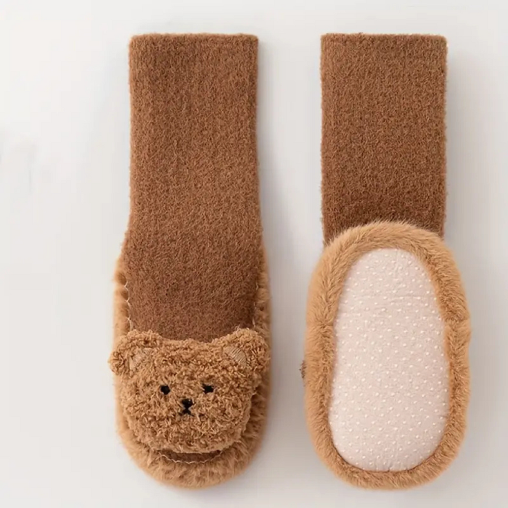 Beary Socks Skarpetki Dziecięce – Ciepłe Pluszowe Skarpetki z Misiem i Antypoślizgową Podeszwą
