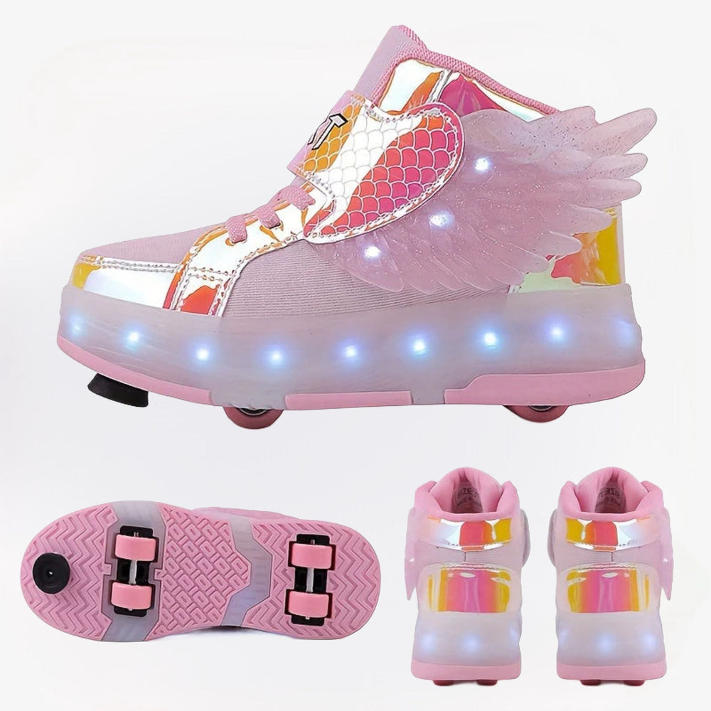 GlowSkate LED Buty Rolkowe Sneakersy ze Skrzydełkami – Dla Dziewczynek | Rozmiar 29-37