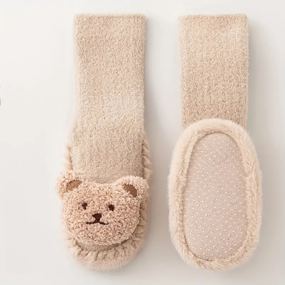 Beary Socks Skarpetki Dziecięce – Ciepłe Pluszowe Skarpetki z Misiem i Antypoślizgową Podeszwą
