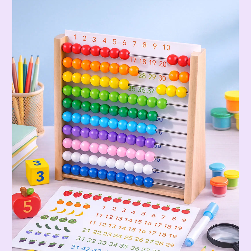 Drewniana Tablica Edukacyjna do Liczenia dla Dzieci – Montessori z Magnetycznymi Krążkami i Tablicą Kredową | Eduvia RekenRond