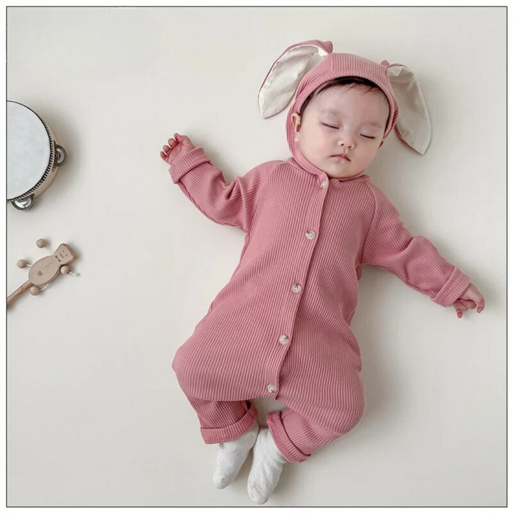 Luvello BunnySnug Pajacyk dla Niemowląt z Króliczymi Uszkami – Miękkie Bawełniane Body Unisex (Rozmiar 66–90)